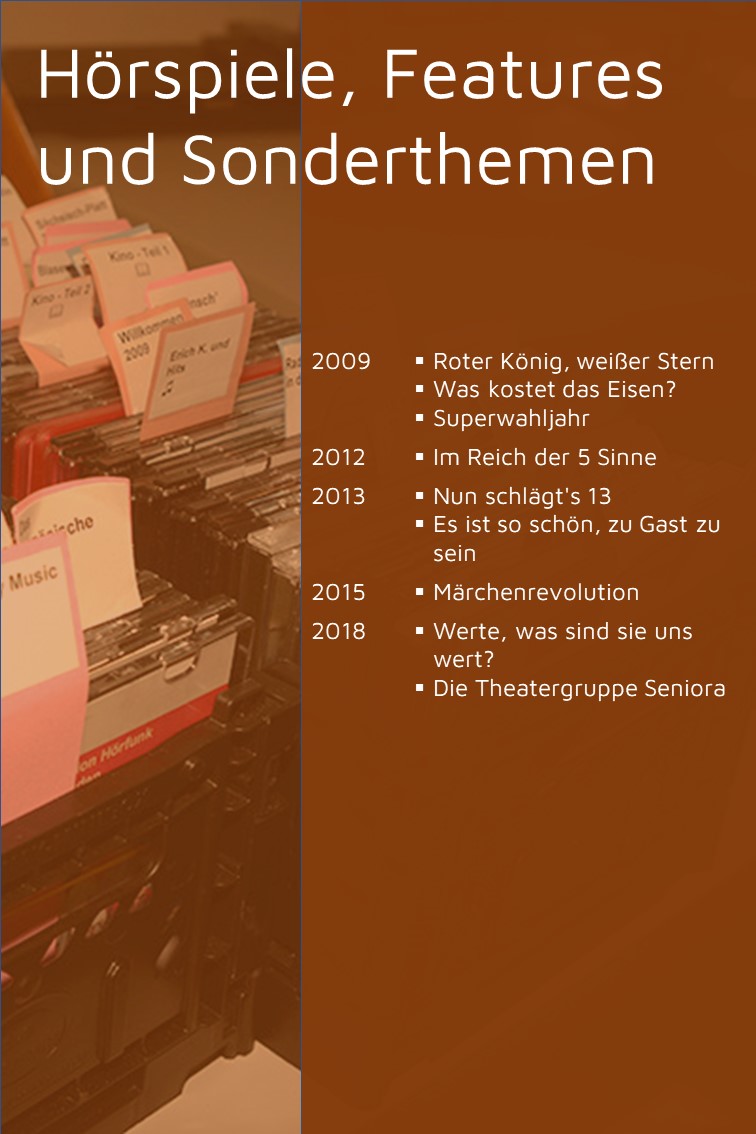 Übersicht der bisher produzierten Hörspiele, Features und Sonderthemen (2009-2018)