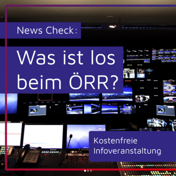 Thumbnail des Instagram-Posts, abgebildet ist ein Fernsehstudio und darüber als Textfeld der Veranstaltungstitel "Was ist los beim ÖRR"