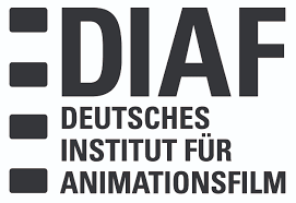 Schwarz-weißes Logo mit drei übereinander angeordneten Quadraten links und dem Schriftzug 'DIAF DEUTSCHES INSTITUT FÜR ANIMATIONSFILM' rechts davon