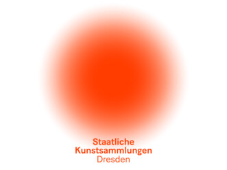 Oranger Farbverlauf in Kreisform über dem Text 'Staatliche Kunstsammlungen Dresden' in oranger Schrift