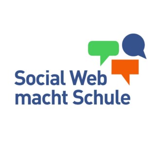 Logo mit drei Sprechblasen in Grün, Orange und Blau über dem Text 'Social Web macht Schule' in blauer Schrift