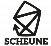 Schwarz-weiße Logozeichnung mit stilisierter Scheune und dem Schriftzug 'SCHEUNE' darunter