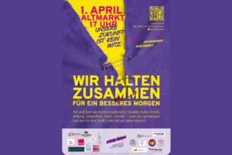 Plakat des Aktionstags am 01. April mit dem Titel "Wir halten zusammen für ein besseres Morgen"